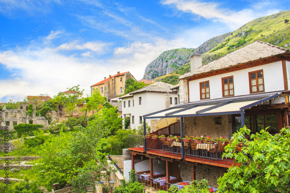 Beautiful views of the Brankovac Historic District of Mostar in Bosnia and Herzegovina