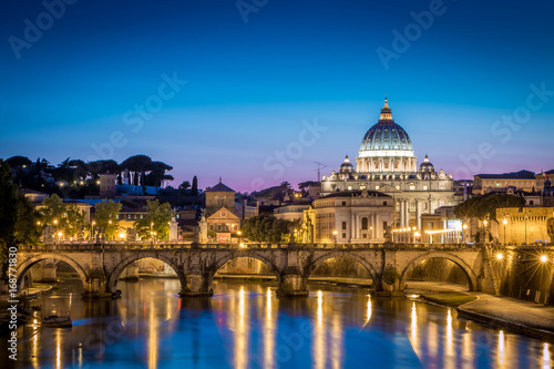 View of Rome by night with the Vatican and St Peter's basilica