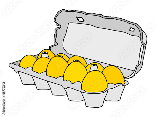 Cardboard egg box vector illustration with ten eggs isolated on white background. With clipping path. Carton eggs box. nutritional value.