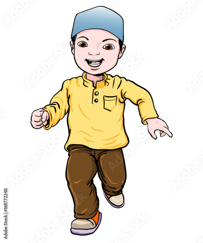 Cartoon of Muslim Boy make running -Vector Illustration photo