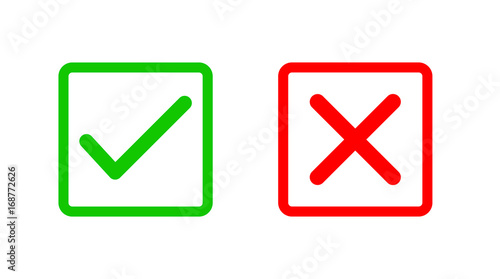 Green tick and red cross checkmarks. Vector illustration. EPS 10.