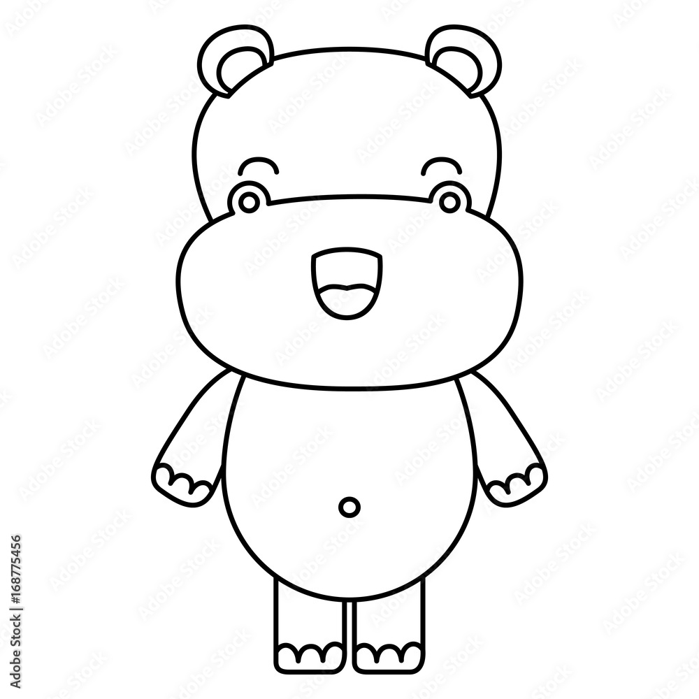 sketch silhouette of kawaii caricature cute happiness expression of hippopotamus animal sketch silhouette of kawaii caricature cute happiness expression of hippopotamus animal