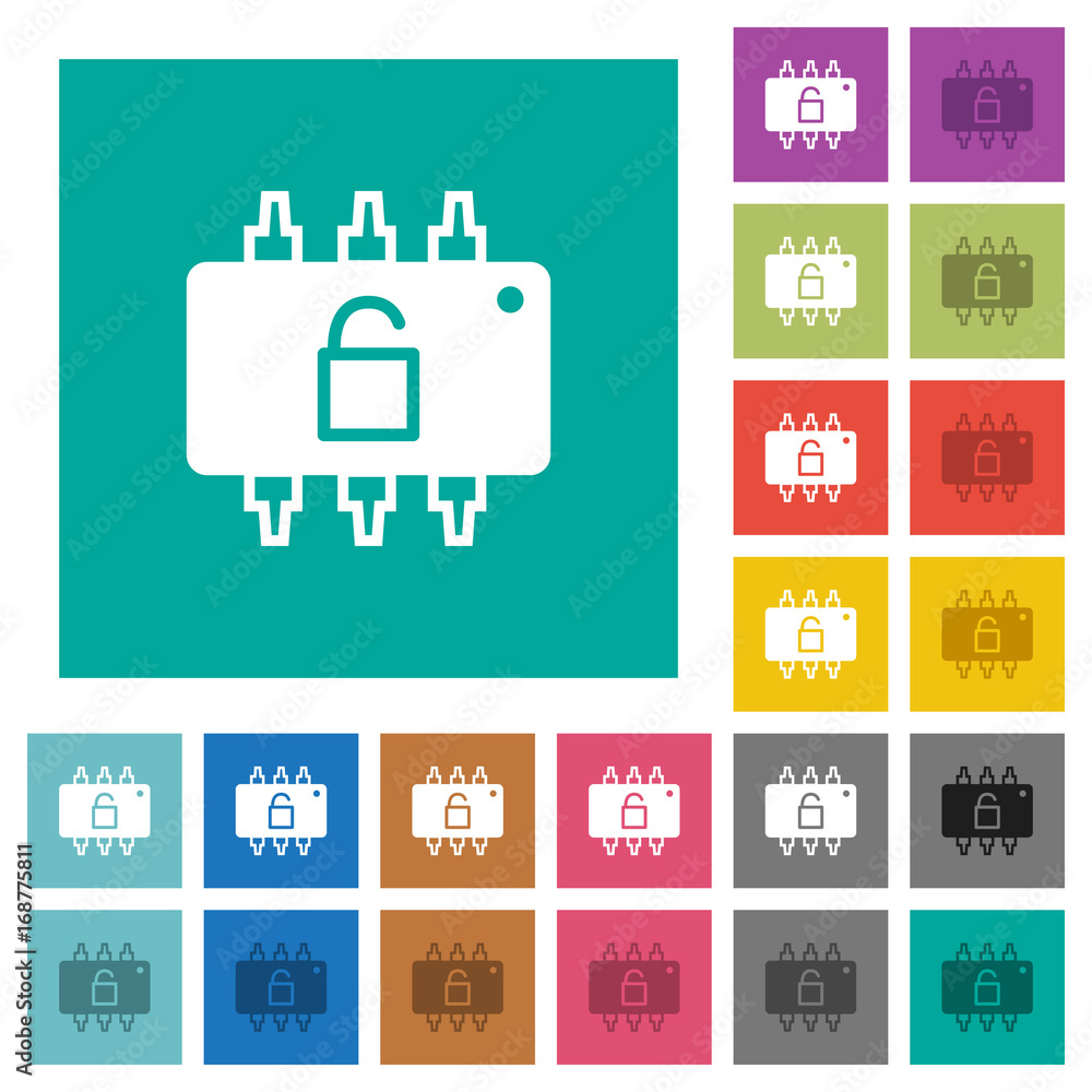 Hardware unlocked square flat multi colored icons Hardware unlocked square flat multi colored icons