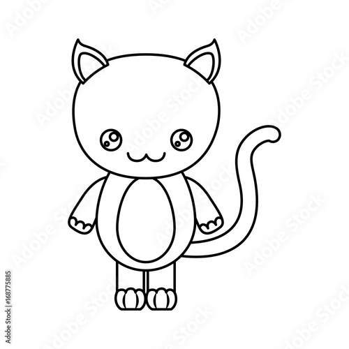 sketch silhouette of kawaii caricature cute happiness expression of cat animal