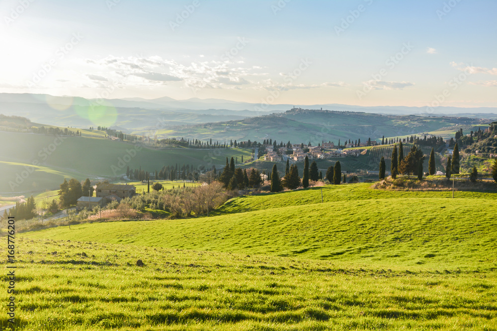 Spring landscape in the hills of Tuscany Italy, land of Brunello wine