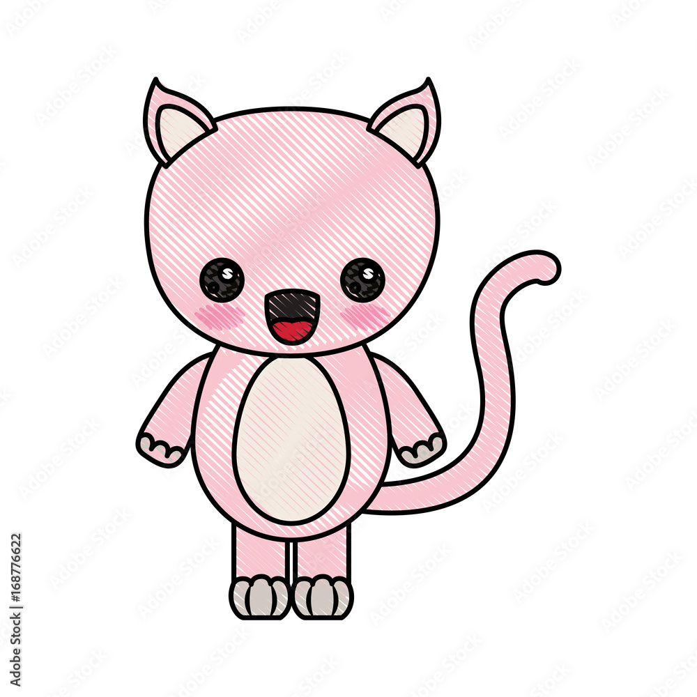 Obraz premium color crayon silhouette of kawaii caricature cute surprised expression of cat animal