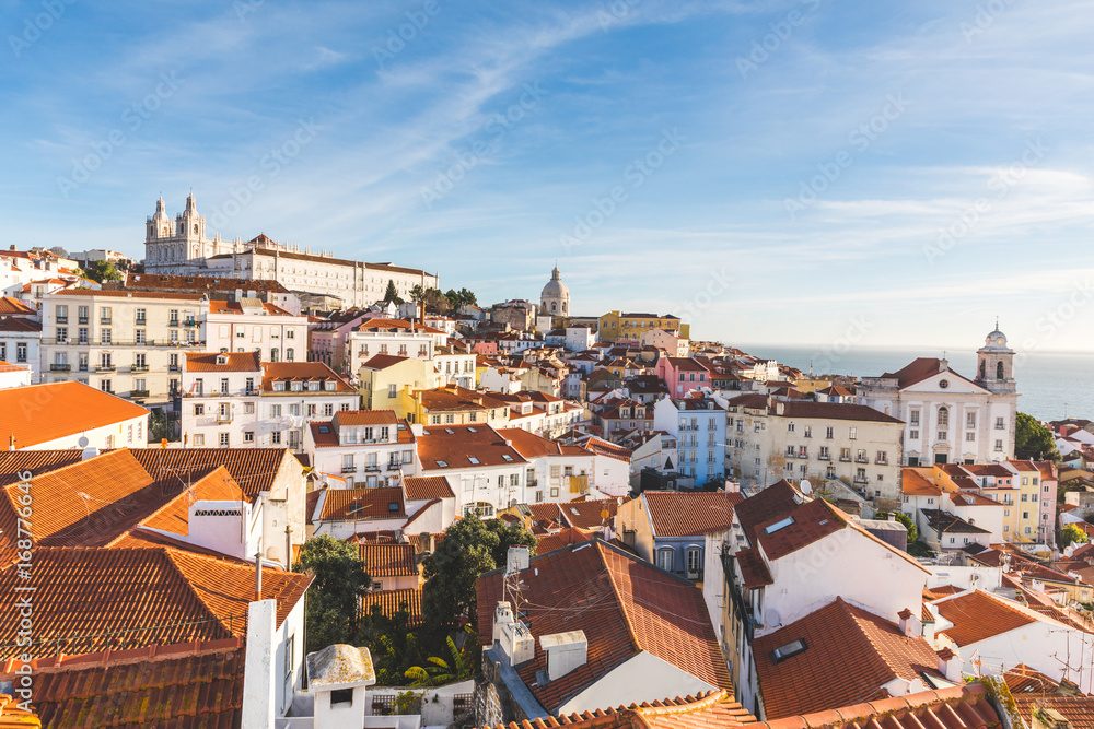 Lisbon roof panoramic view on a sunny day