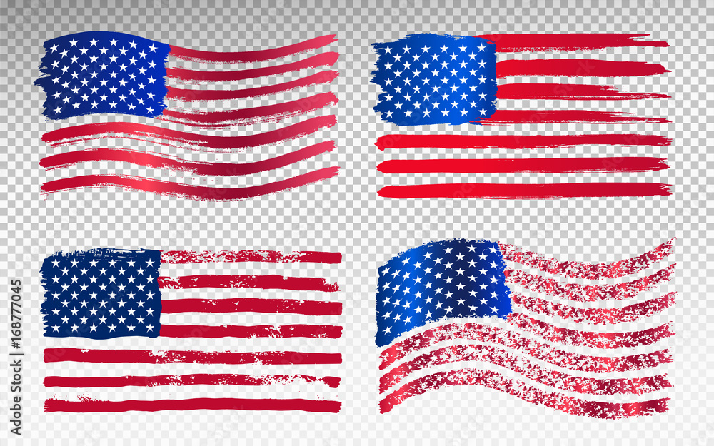 Set of grunge American flag. Watercolor flag of USA. Vector