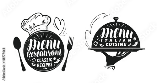 Catering, canteen concept. Illustration for design menu restaurant or cafe. Lettering, calligraphy vector illustration