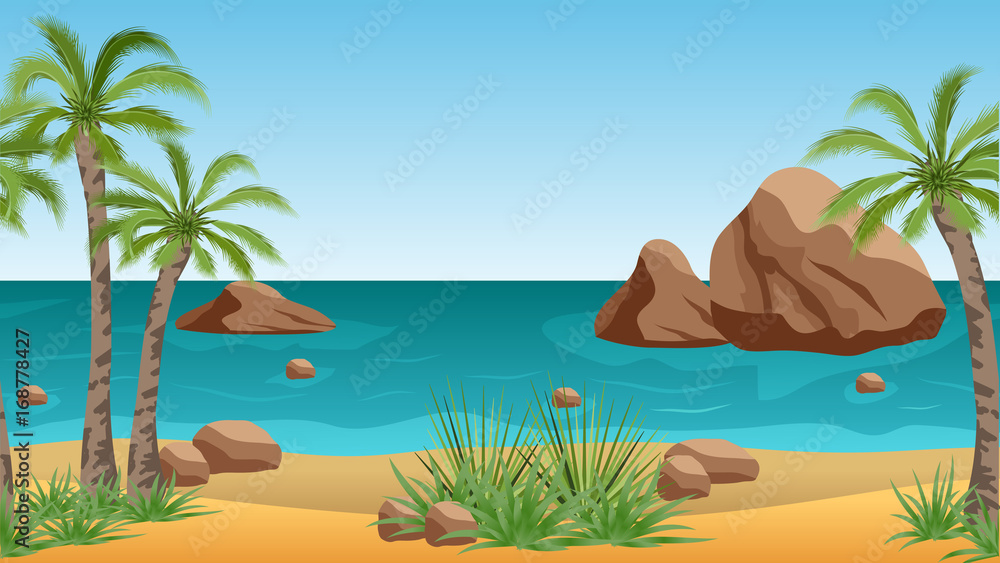 Palm beach vector landscape  background