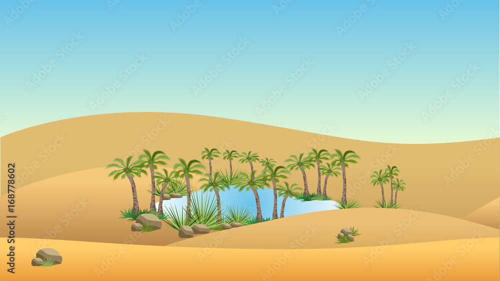 Oasis in desert - vector  landscape background