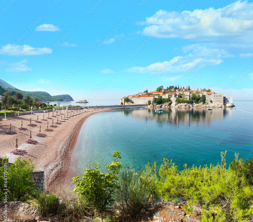 Sveti Stefan sea islet  (Montenegro). Summer panorama.