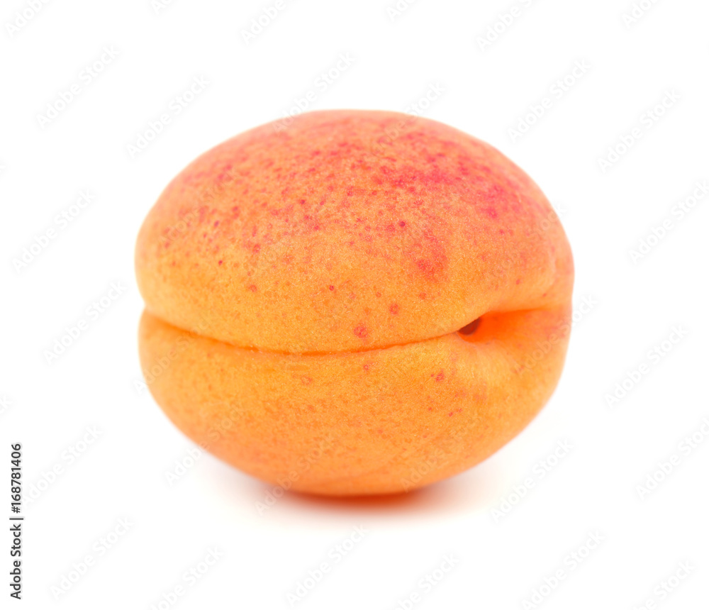 Ripe apricot fruits with leaves isolated on white background Ripe apricot fruits with leaves isolated on white background