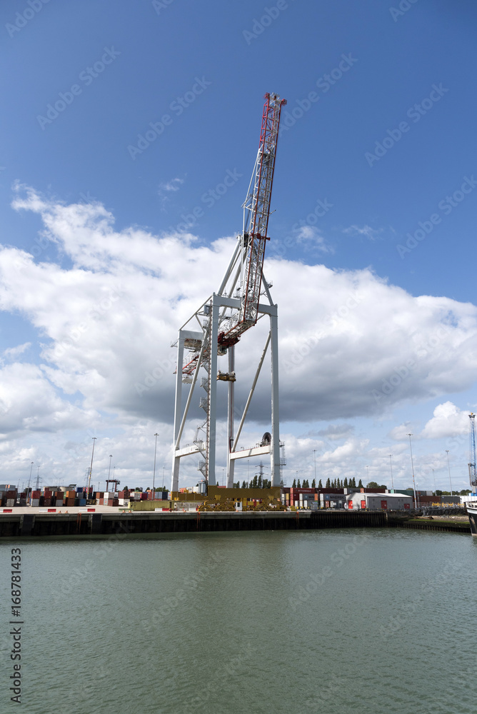 Crane on the waterfront at D P World in Container Terminal in Southampton Docks England UK. August 2017