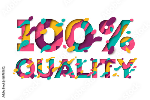 100 Quality sign with abstract paper cut shapes