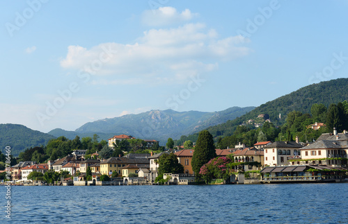 Summer view on the Village of San Giullio at Lake Orta in the Piemonte region in Italy © annavee