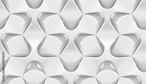 White abstract hexagonal geometric pattern. Origami paper style. 3D rendering seamless texture.