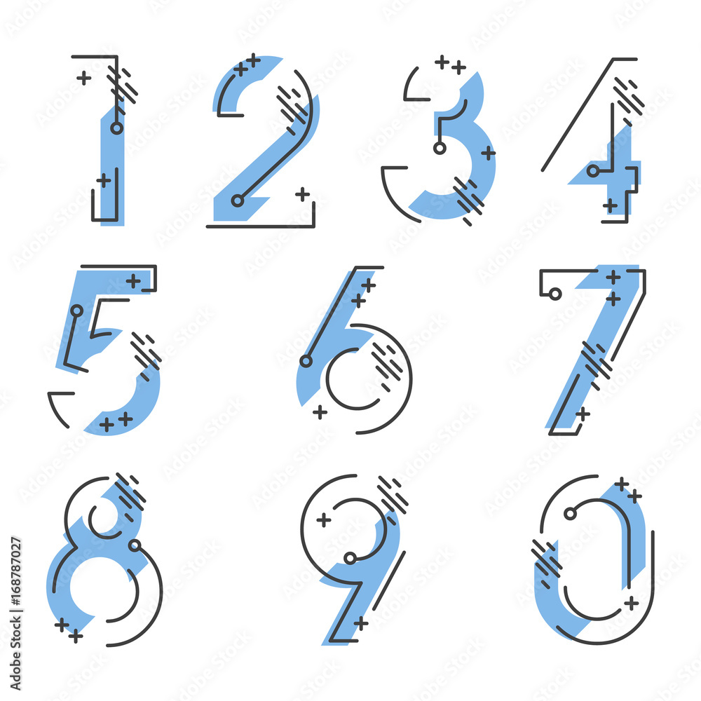 (Element) set of ten numbers form zero to nine, number flat design