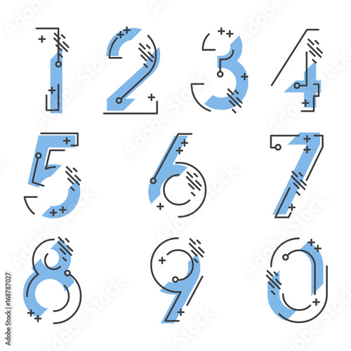 (Element) set of ten numbers form zero to nine, number flat design photo