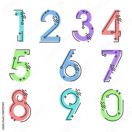 (Element) set of ten numbers form zero to nine, number flat design