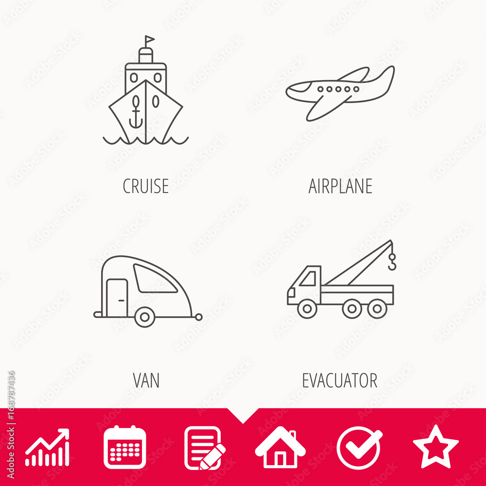 Transportation icons. Cruise, airplane signs.