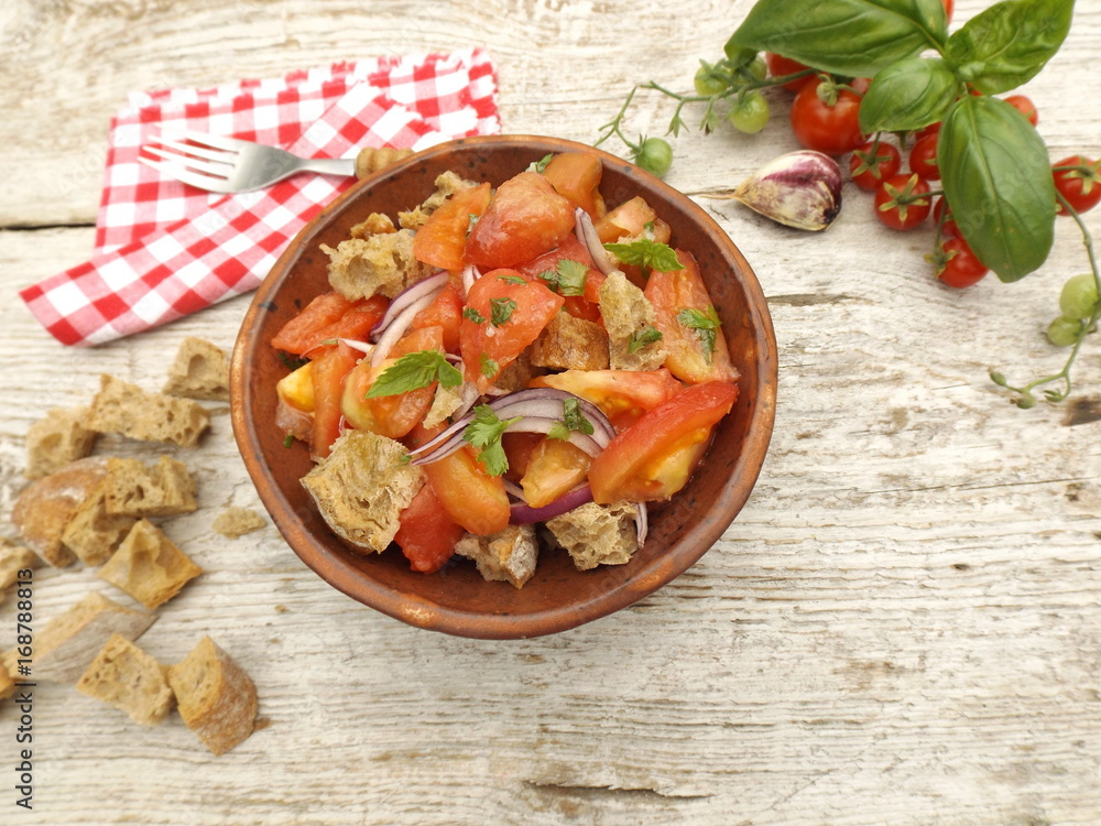 Mediterranean Italian cuisine. Panzanella salad Mediterranean Italian cuisine. Panzanella salad