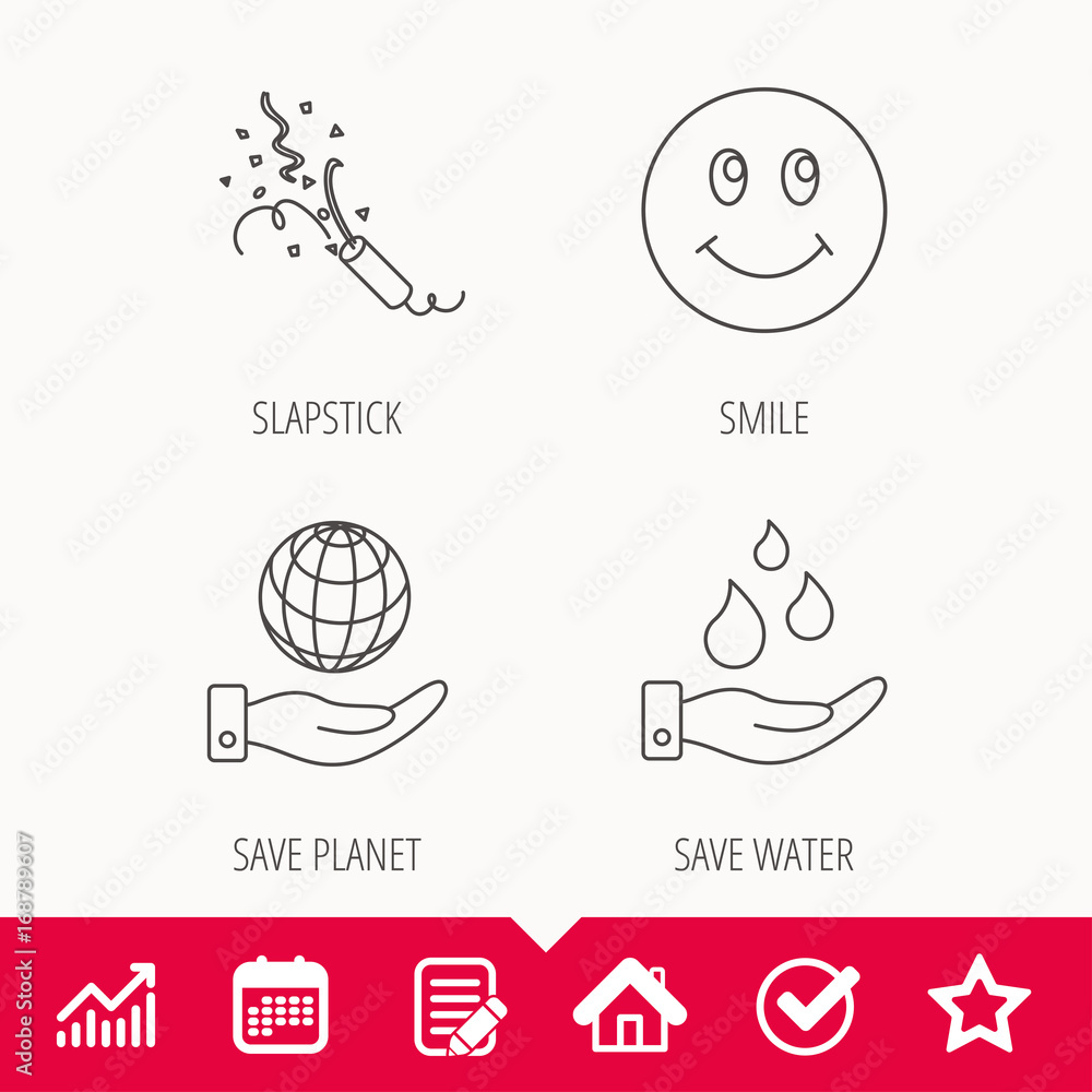 Save water, save planet and slapstick icons.