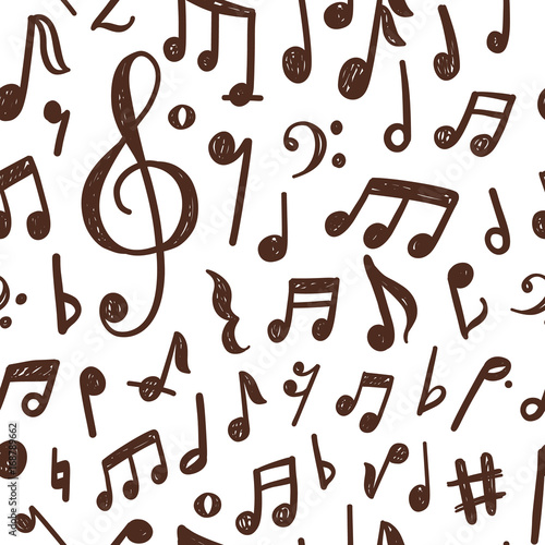 Seamless pattern design with hand drawn musical notes