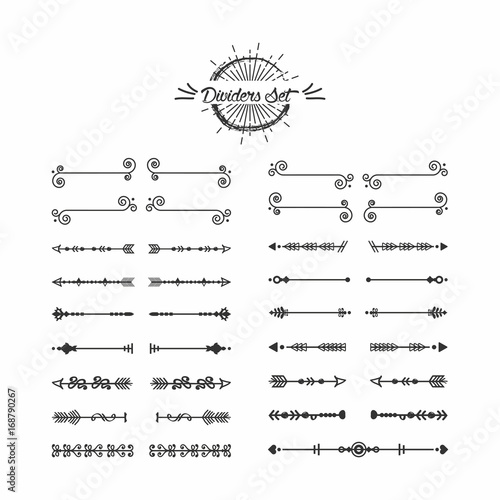 Black modern line silhouette dividers icons set on white background