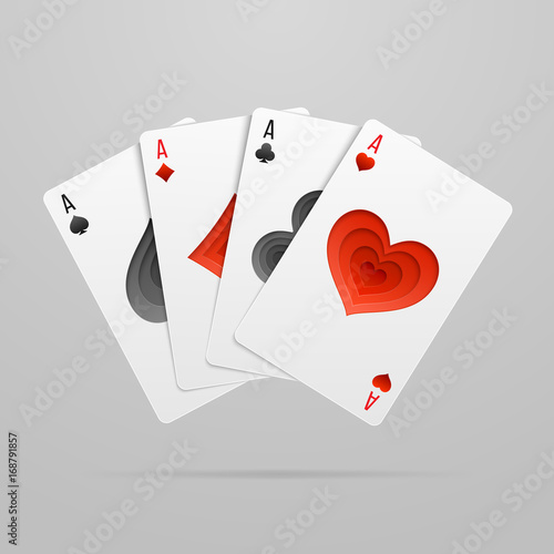 Vector set of four fan shaped aces playing cards suits.