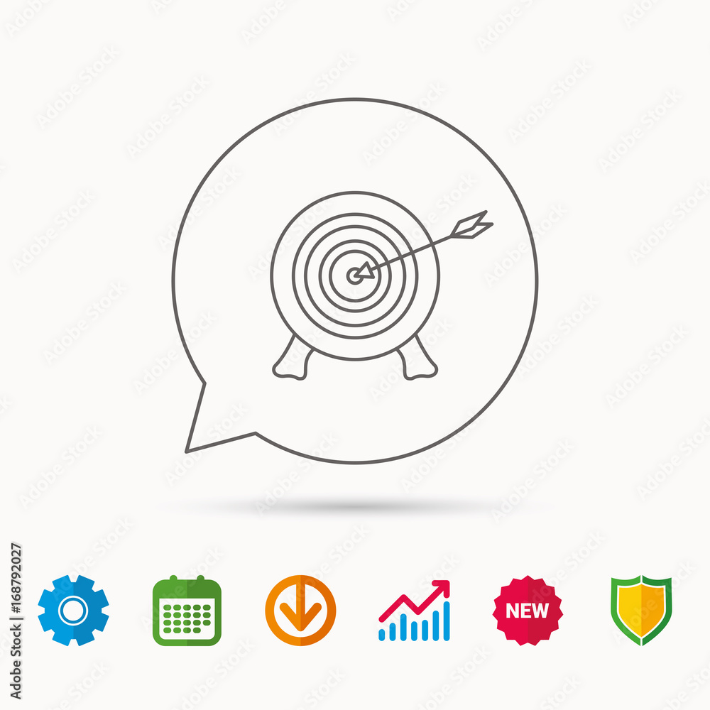 Target with arrow icon. Archery aiming sign. Target with arrow icon. Archery aiming sign.