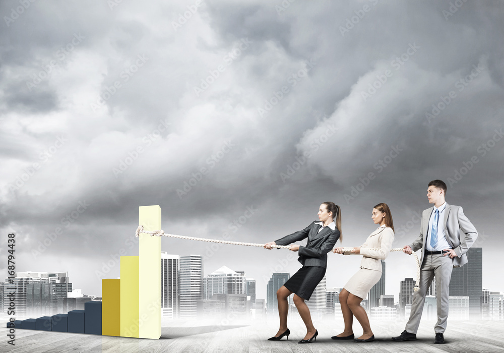 Businessteam working in collaboration making diagram grow and progress Businessteam working in collaboration making diagram grow and progress