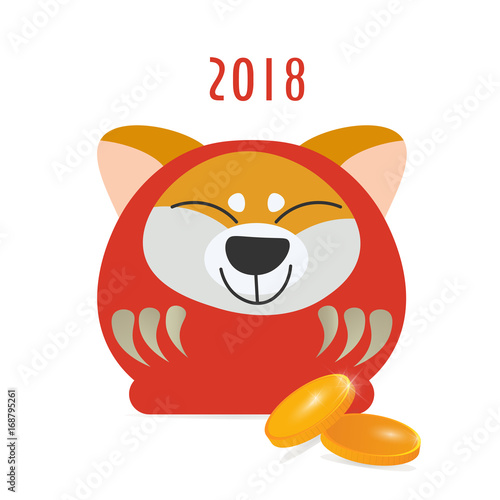 Cute Japanese Traditional New Year Daruma Doll with a kawaii Shiba Inu dog face.
