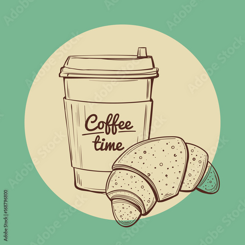 coffee and croissant vector illustration