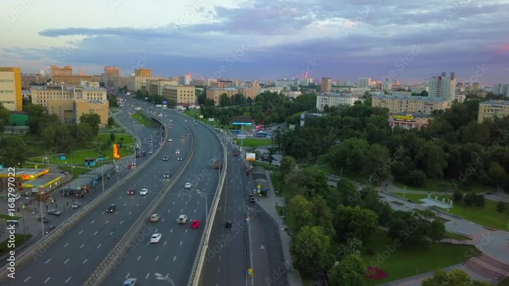Aerial view on a Moscow road traffic Aerial view on a Moscow road traffic