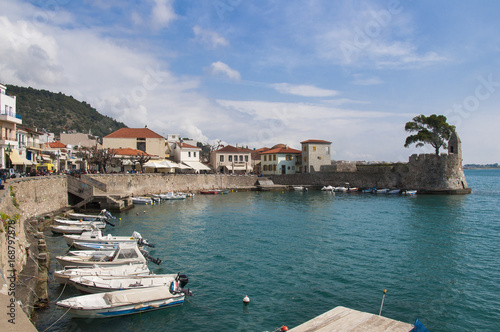 Beuatiful scenery view of Nafpaktosvport in Western Greece photo