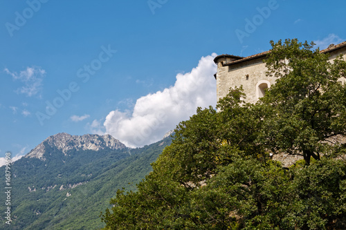 Canvas Print Fort Bard, Valle d'Aosta, Italy - August 18, 2017: Historic military construction defence Fort Bard