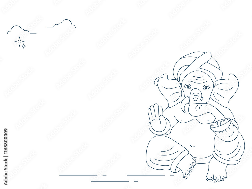 Vector line art or linear illustration of Hindu god lord Ganesha also known as Ganapati, Vinayaka and Binayak. Also could be used as Ganesha illustration for diwali festival. Vector line art or linear illustration of Hindu god lord Ganesha also known as Ganapati, Vinayaka and Binayak. Also could be used as Ganesha illustration for diwali festival.
