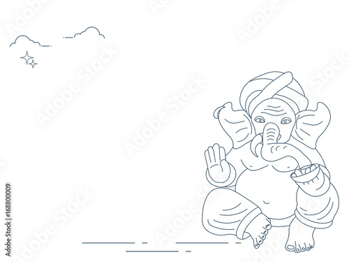 Vector line art or linear illustration of Hindu god lord Ganesha also known as Ganapati, Vinayaka and Binayak. Also could be used as Ganesha illustration for diwali festival. photo
