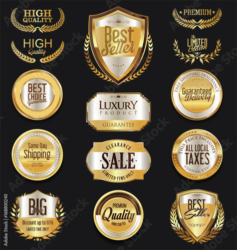 Golden badges and labels retro design collection