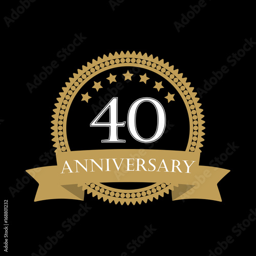 40 years anniversary template with ribbon. 40th celebration emblem or icon. Vector illustration.