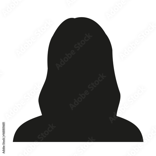 Avatar profile. Female face silhouette or icon isolated on white background. Vector illustration.