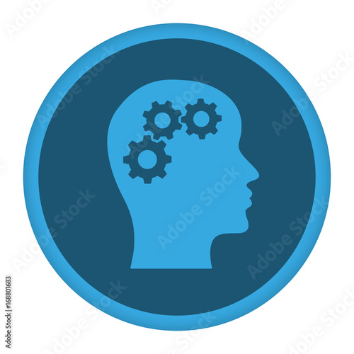 App Icon blau Kopf im Profil mit Zahnrädern
