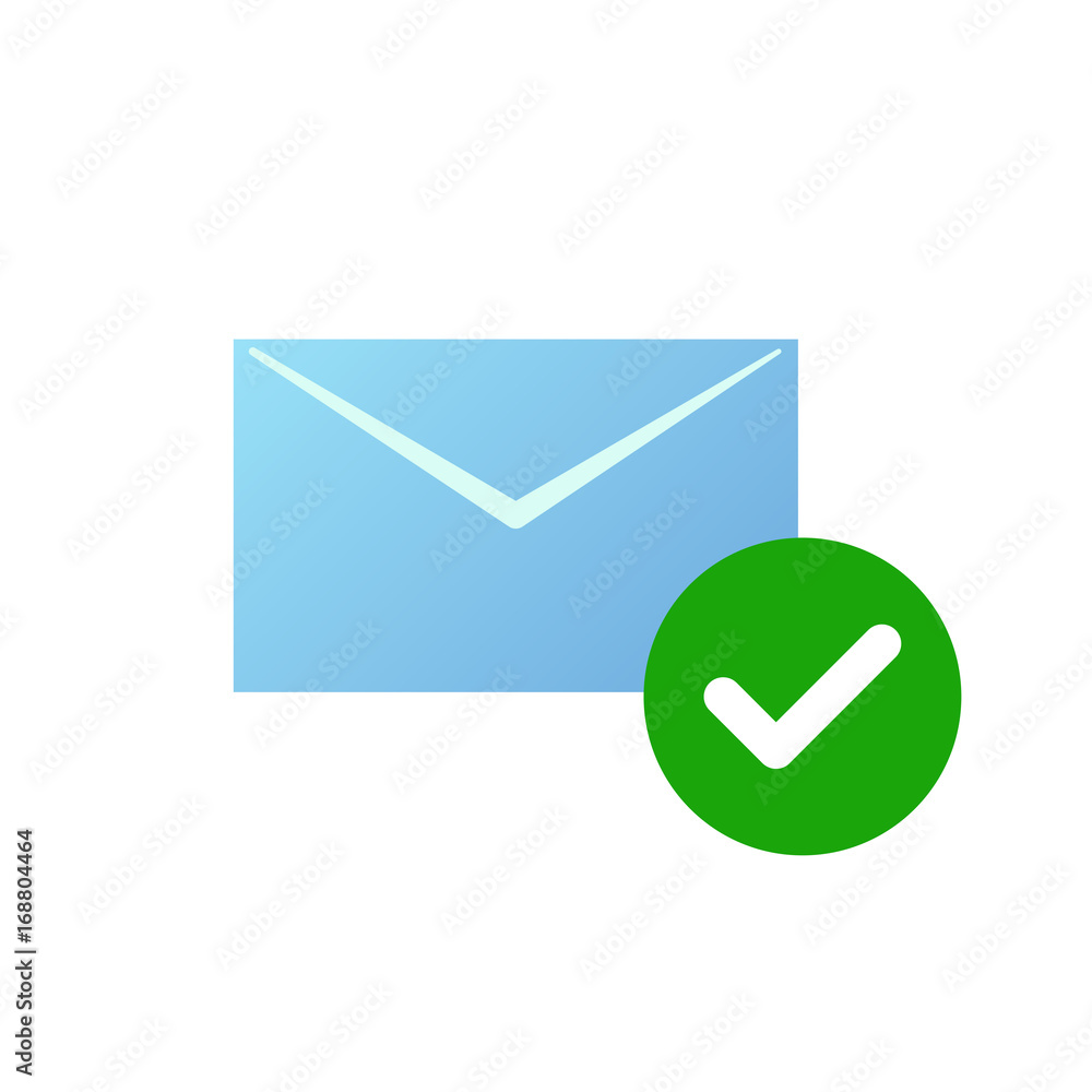 Check message icon. Email symbol with green checked icon Check message icon. Email symbol with green checked icon