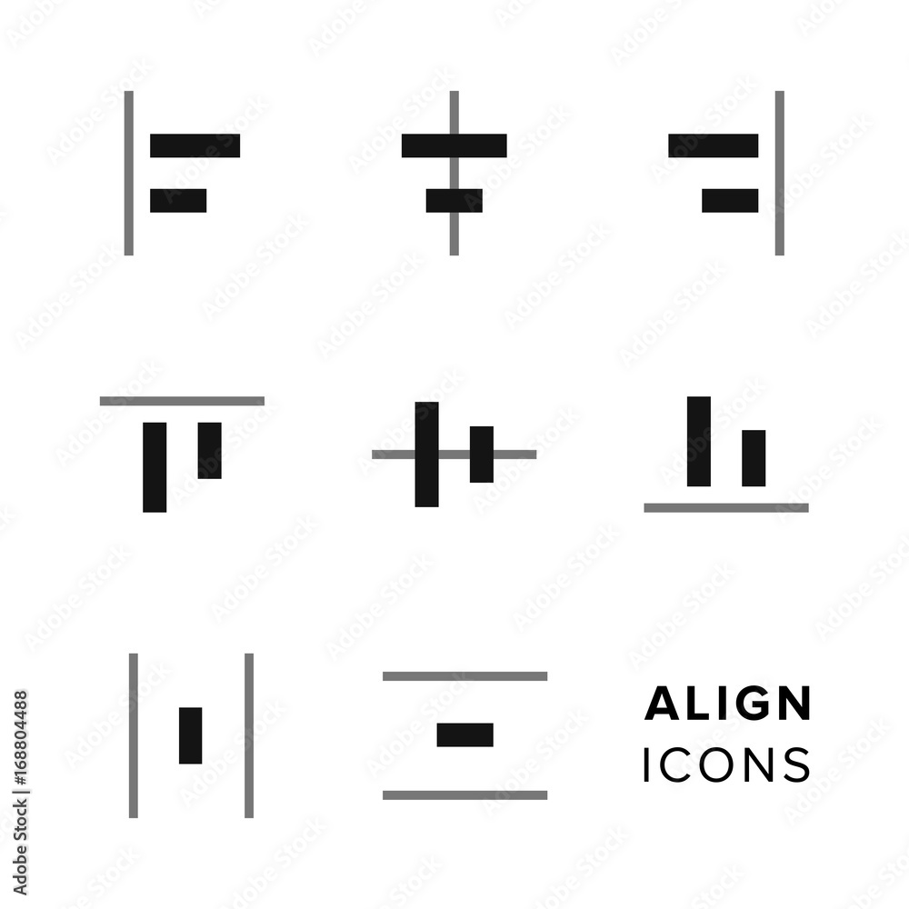 Align icons collection. Set of simple editing and formatting icons for toolbar. Align icons collection. Set of simple editing and formatting icons for toolbar.