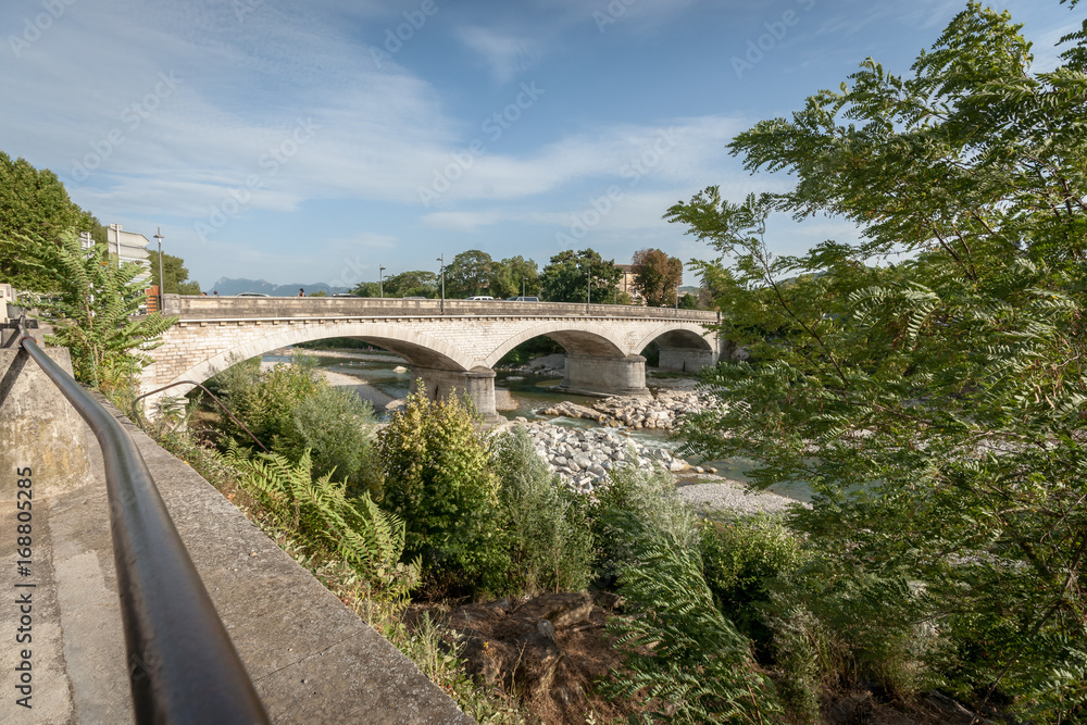 Stone bridge over the Mountain river Drome in France