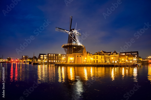 Harlem landmark windmill De Adriaan on Spaarne river. Harlem, 