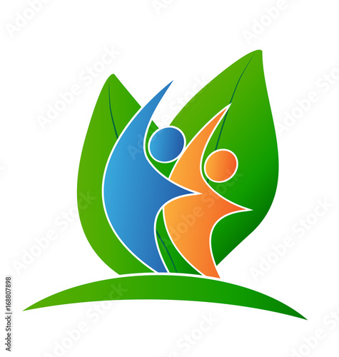 Leafs and happy people logo