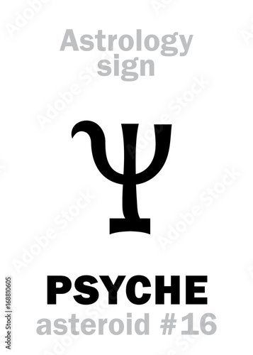 Astrology Alphabet: PSYCHE, asteroid #16. Hieroglyphics character sign (single symbol).