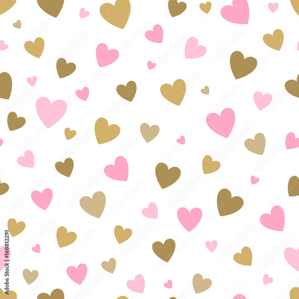 seamless pattern white background with pink and gold hearts. design for ...